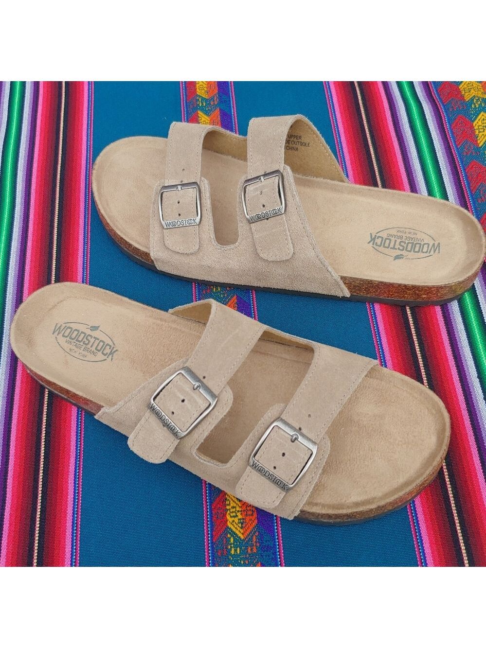 Woodstock Men's Vintage Brand NY Leather Cork Strap Sandals Tan size 11 NWOT - Picture 10 of 16